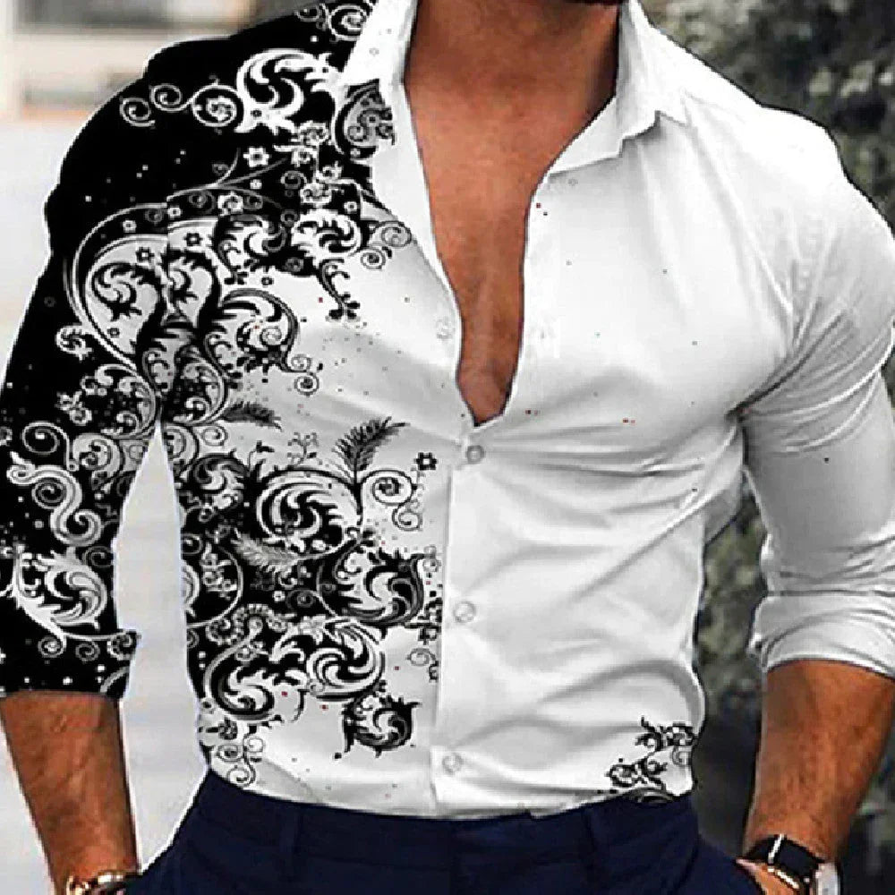 Men's Gradient 3D Printed Long-sleeved Shirt - VAleG