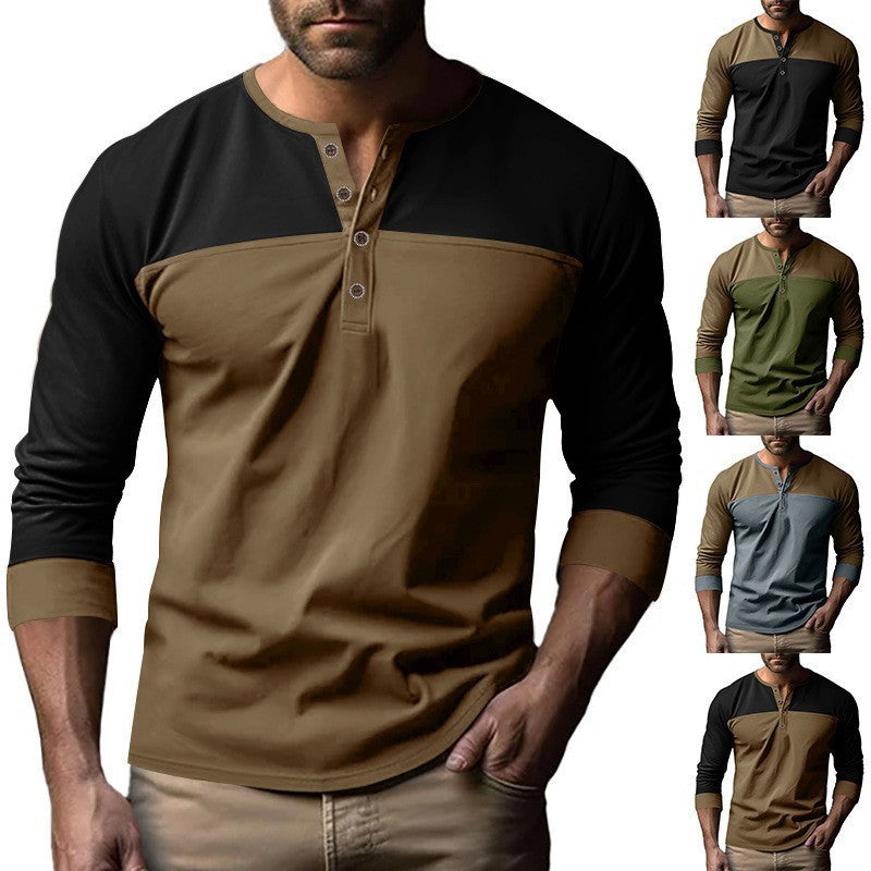 Maglia casual retrò alla moda a maniche lunghe con colletto alla coreana abbinato ai colori