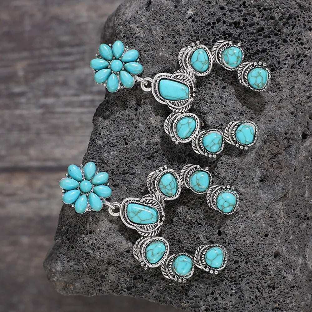 Artificial Turquoise Alloy Dangle Earrings - VAleG