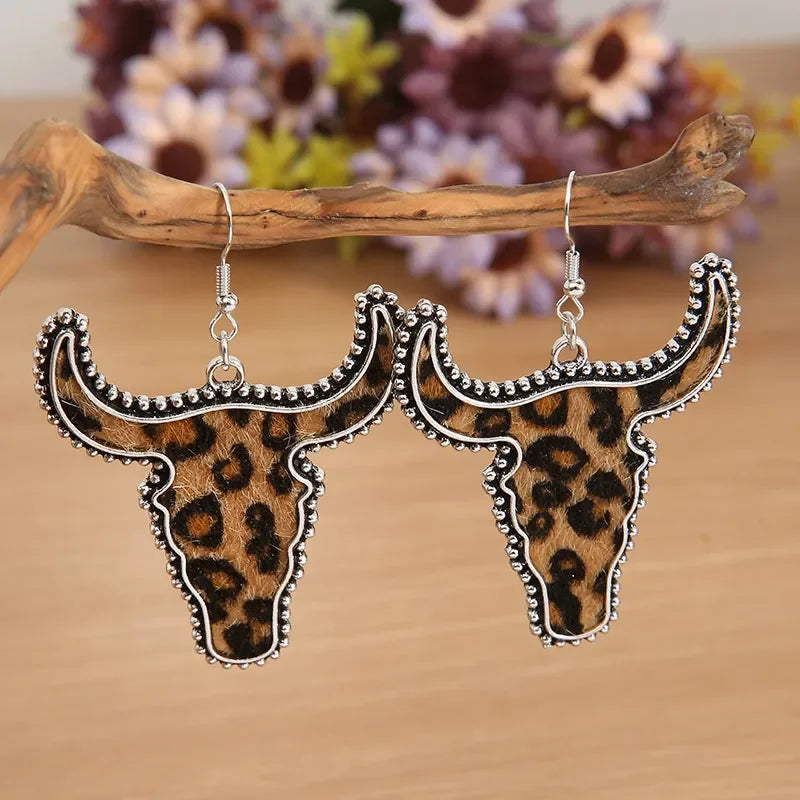 Alloy Animal Print Cow Head Earrings - VAleG