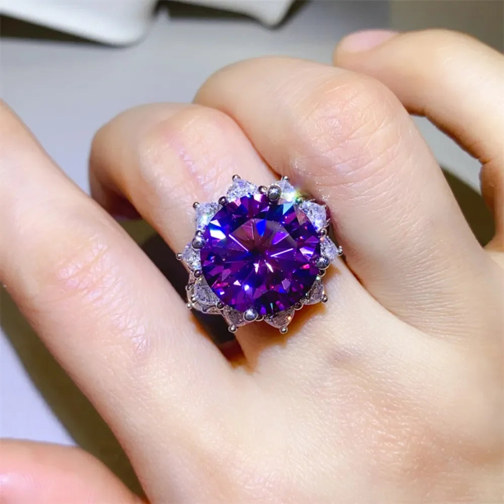 10 Carat Moissanite 925 Sterling Silver Flower Shape Ring - VAleG