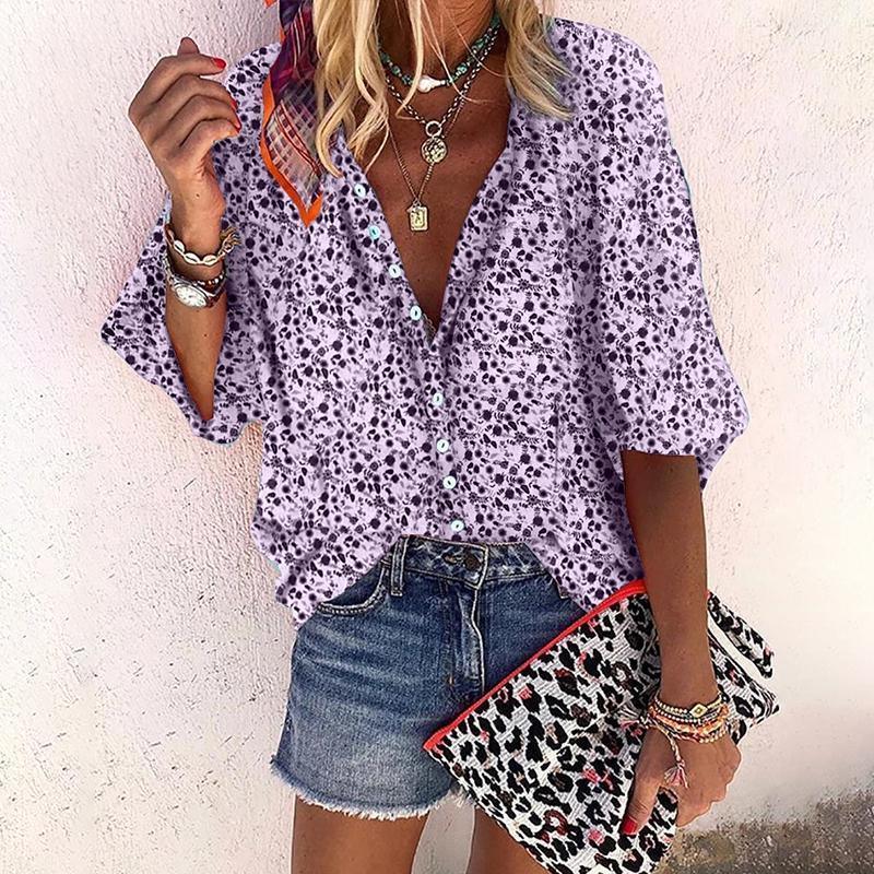 Women's V-neck Loose Single-breasted Shirt - VAleG