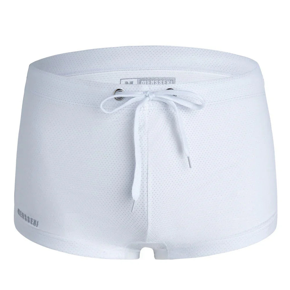 Men's Lace Nylon Low Waist Boxer Swimming Trunks Hot Spring Beach Pants - VAleG