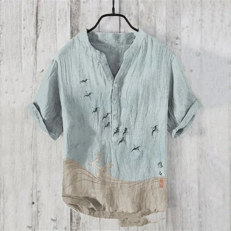 Summer Men's Shirts National Trendy Style Three Breasted - VAleG