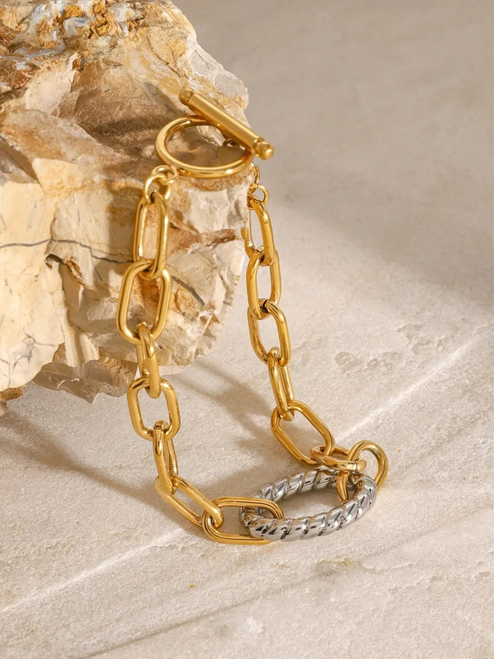 Two-Tone Stainless Steel Chain Bracelet - VAleG