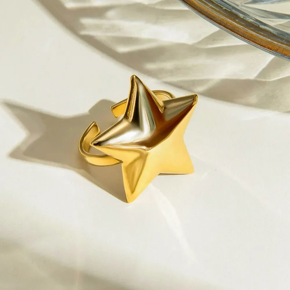 18K Gold-Plated Stainless Steel Star Ring - VAleG