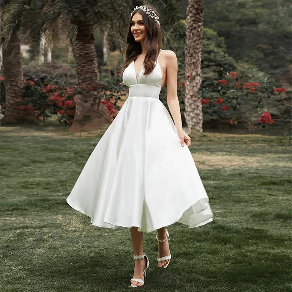 Women's Long Skirt V-neck Simple And Thin Suspender Dress - VAleG
