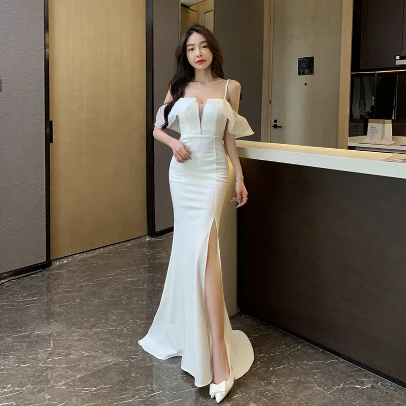One-neck Low-cut Long Halter Dress - VAleG