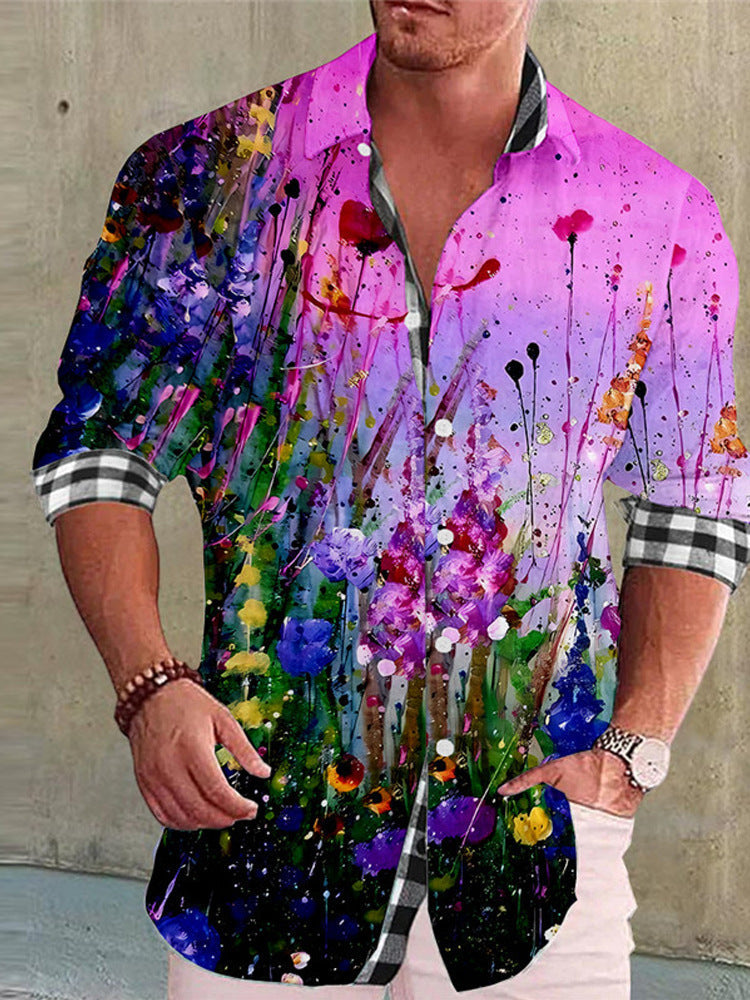 Color Matching Bamboo Linen Printed Men's Shirt VAleG