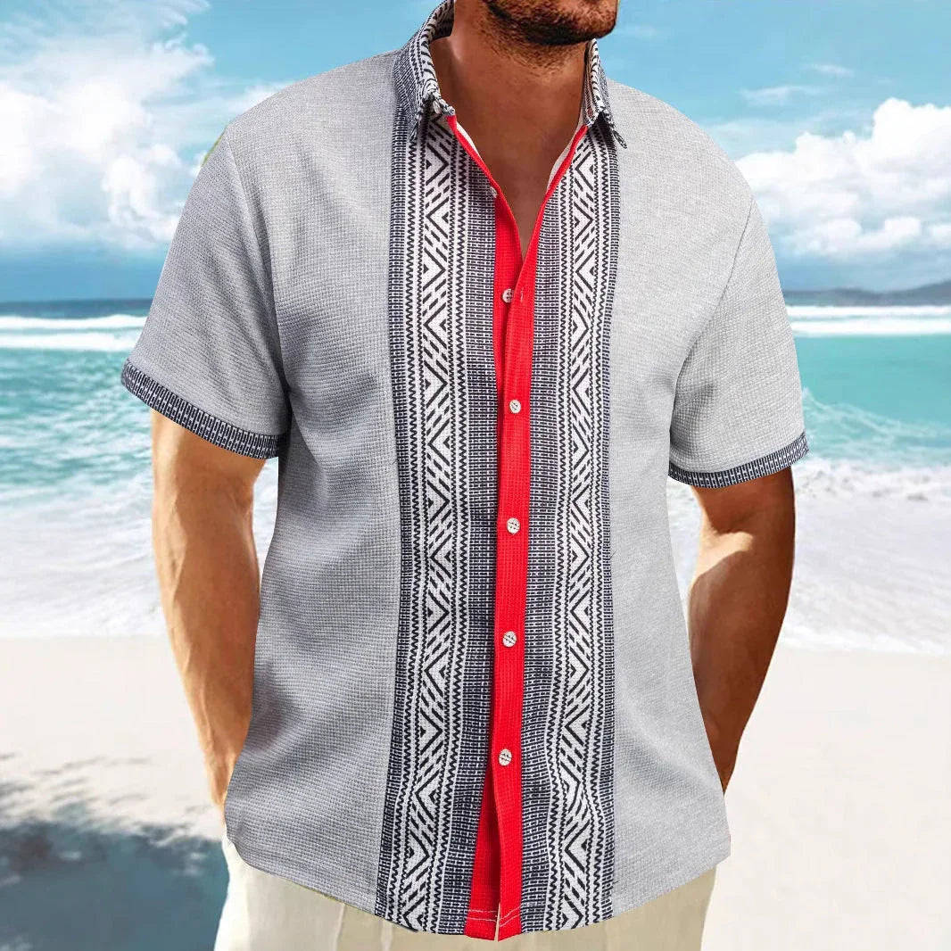 Printed Button Short Sleeve Men - VAleG