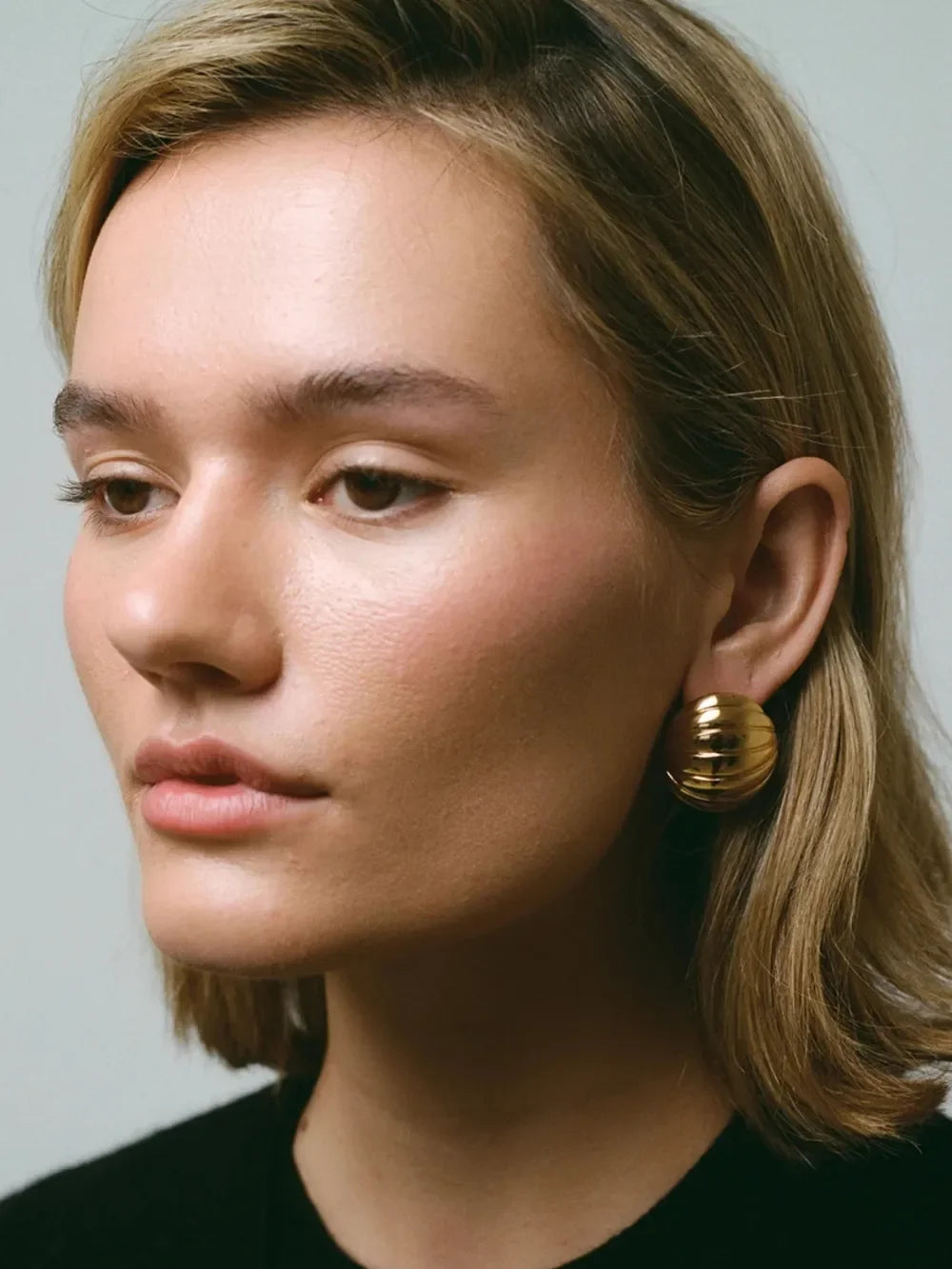18K Gold-Plated Stainless Steel Ribbed Earrings - VAleG