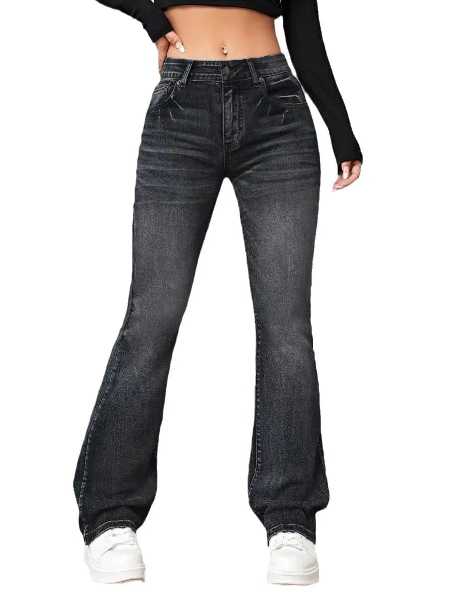 Denim High Waist Loose And Slimming Bootcut Trousers - VAleG