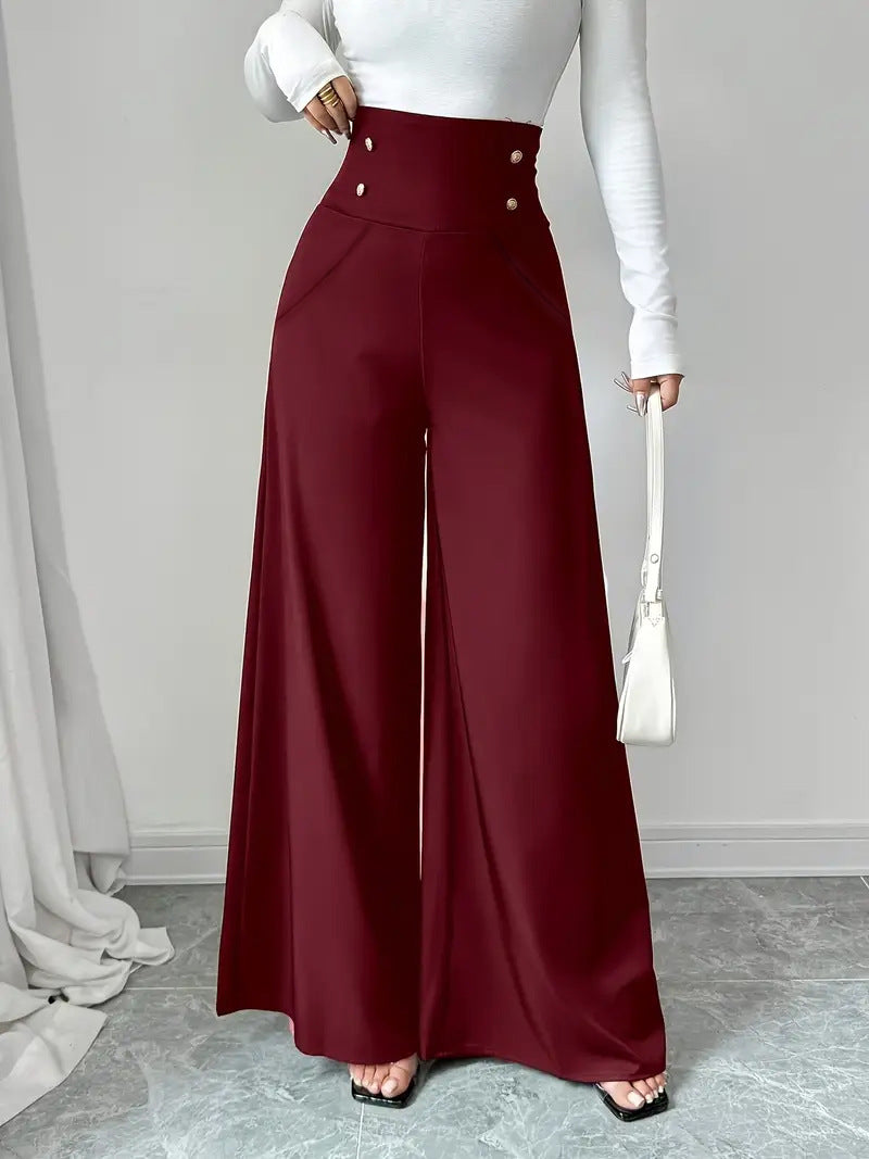 Pantaloni a gamba larga neri minimalista elegante a vita alta
