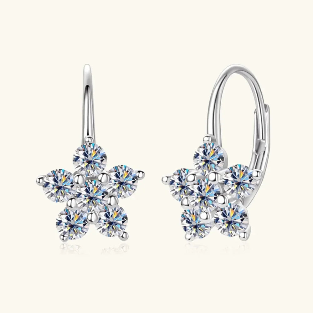 1.2 Carat 925 Sterling Silver Moissanite Flower Huggie Earrings - VAleG