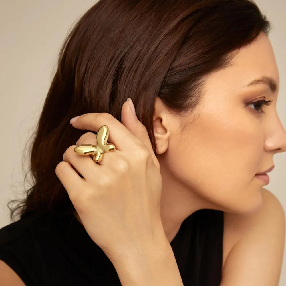 18K Gold-Plated Stainless Steel Butterfly Ring - VAleG