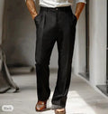 Men's Linen Double Pleated Front Pocket Solid Color Fashion Casual Straight Trousers - VAleG