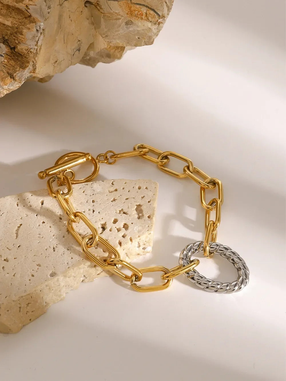 Two-Tone Stainless Steel Chain Bracelet - VAleG