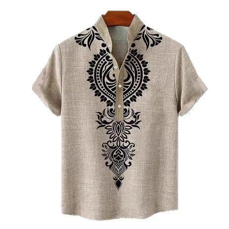 Men's Shirt Digital 3D Printing Linen Short Sleeve - VAleG