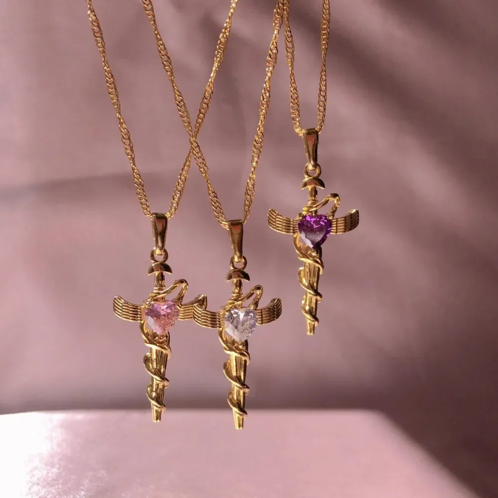 Copper Zircon Cross Pendant Necklace - VAleG