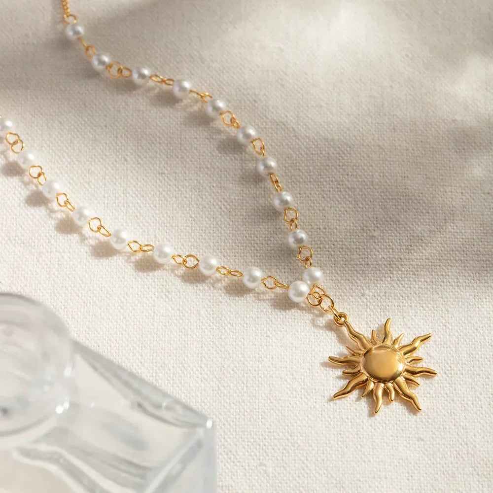 18K Gold-Plated Pearl Sun Necklace - VAleG