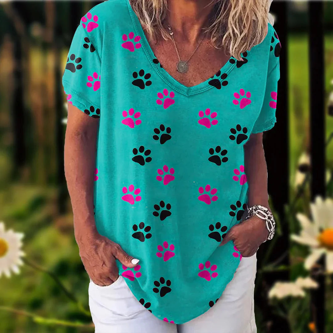3D Printed Short Sleeve T-shirt Women's Casual Half V-neck T-shirt - VAleG