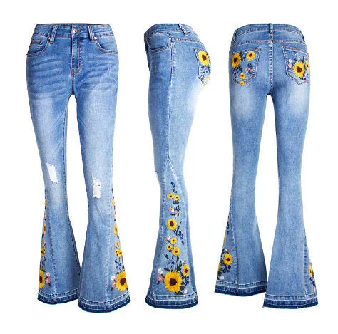 Women's Flared Jeans Women's 3D Embroidery - VAleG