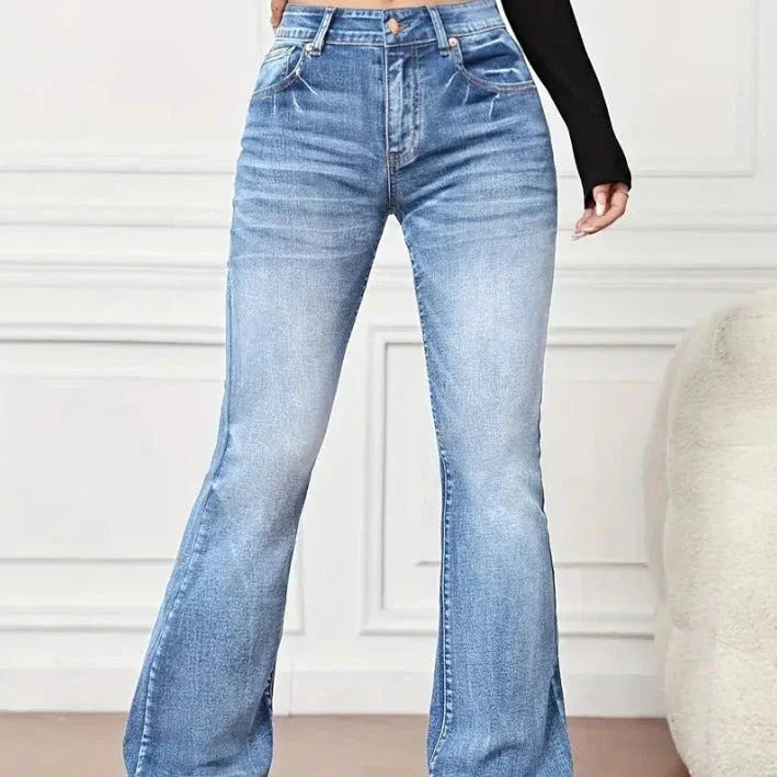 Denim High Waist Loose And Slimming Bootcut Trousers - VAleG