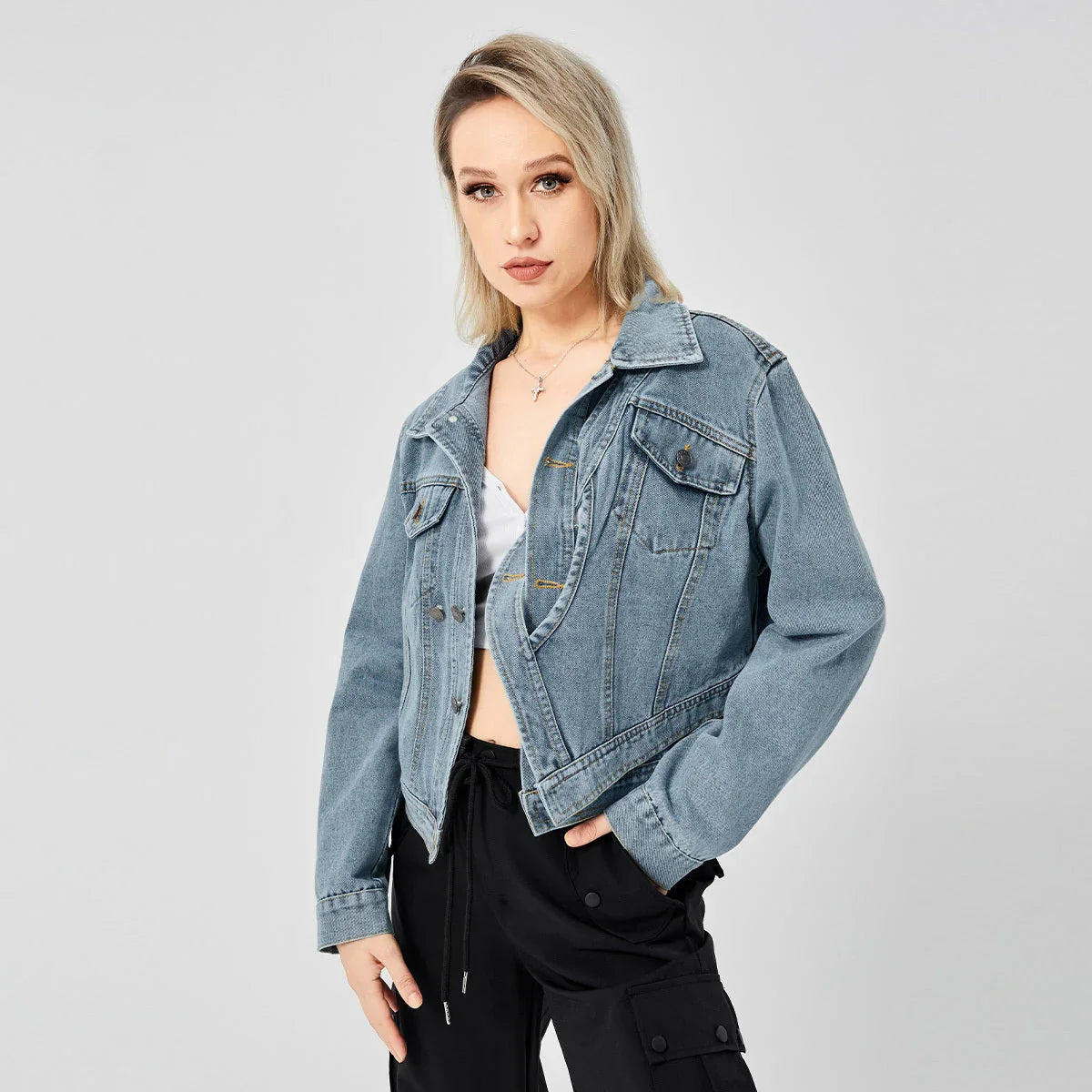 Women's Denim Long Sleeve Designed Jacket Fashion Top - VAleG