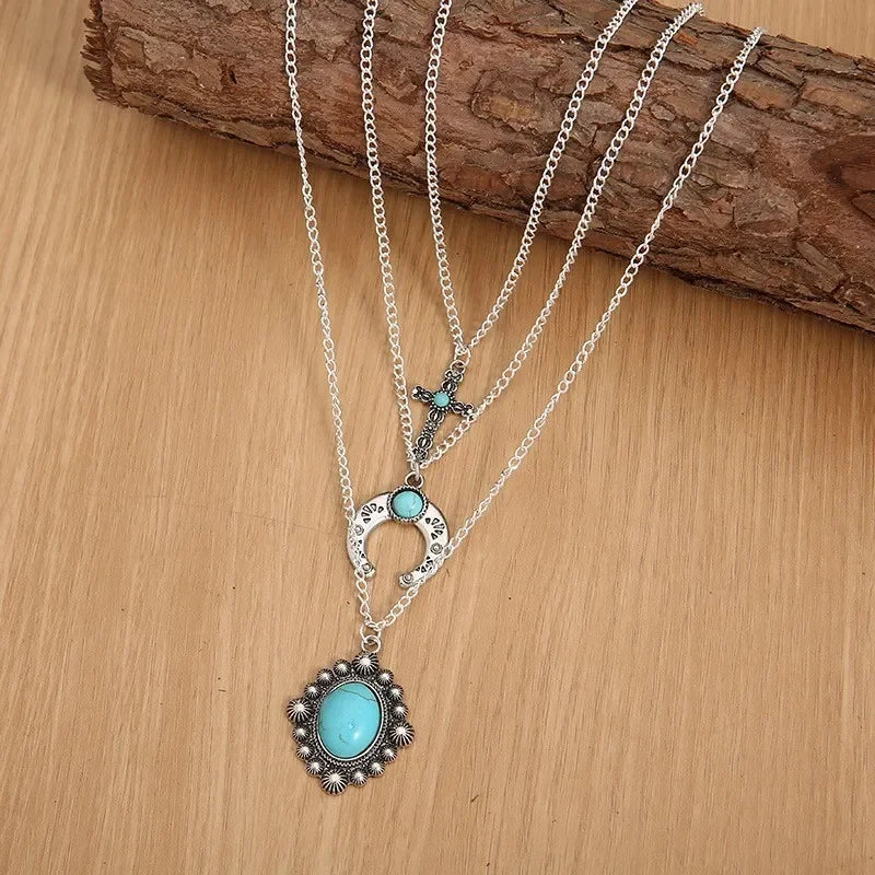 Artificial Turquoise Alloy Three-Layered Necklace - VAleG