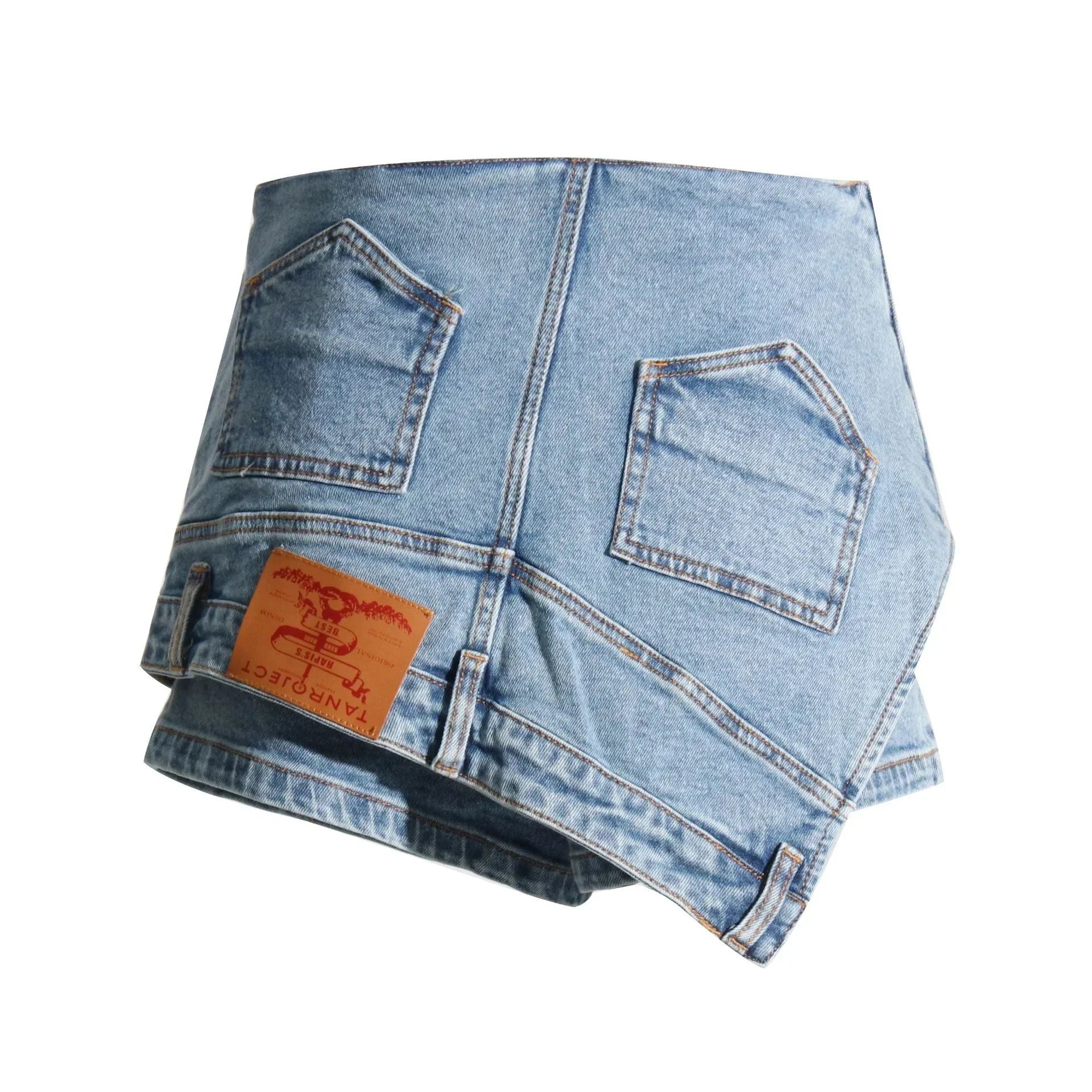 Short Irregular Solid Color Women's Denim High Street Skirt Pants - VAleG