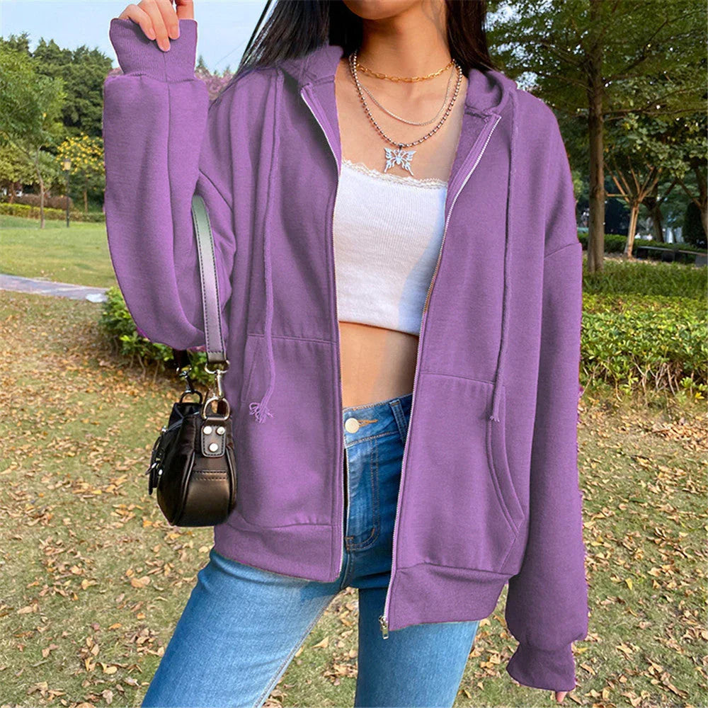 Fashion Women's Loose Street Zip Top - VAleG