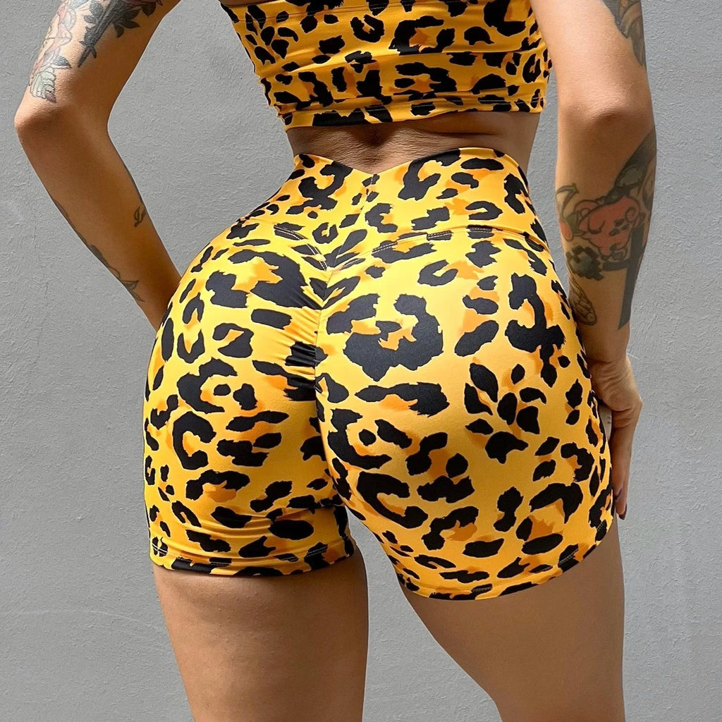 Leopard Print Fitness Sports Yoga Shorts For Women - VAleG