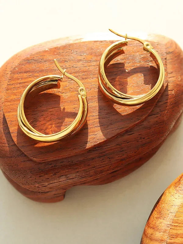 18K Gold-Plated Titanium Steel Huggie Earrings - VAleG