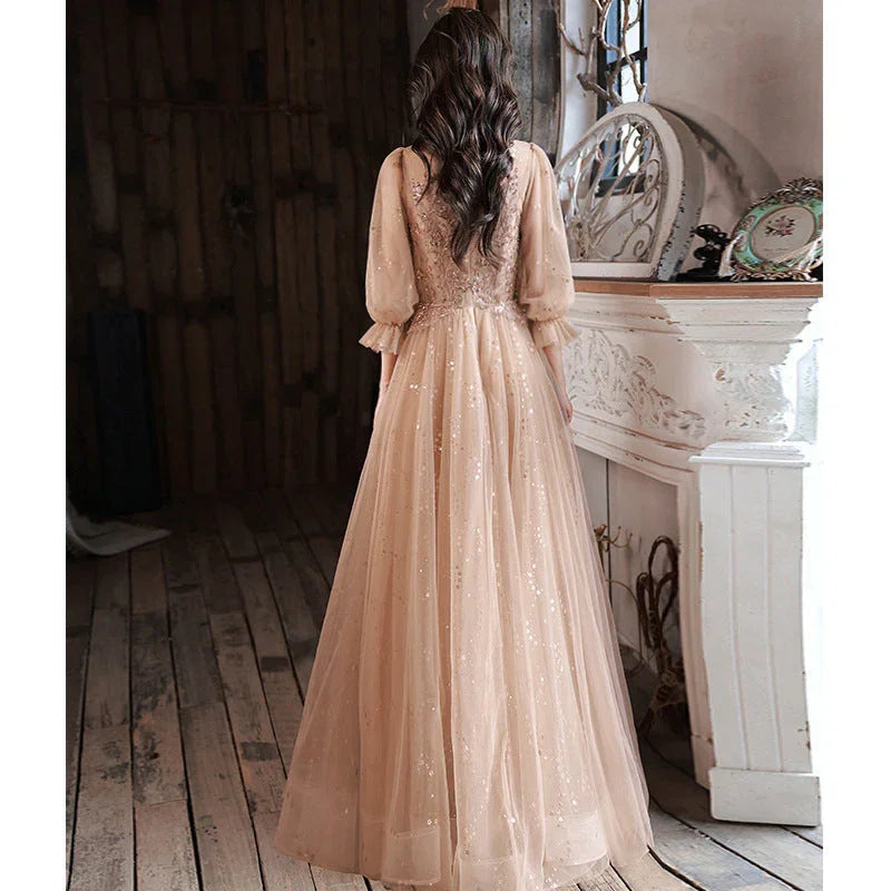 Evening Dress Host Banquet Maid Of Honor Long Sleeves - VAleG