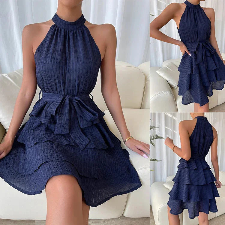 Women's Halterneck Dresses Sleeveless Ruffle Dress - VAleG