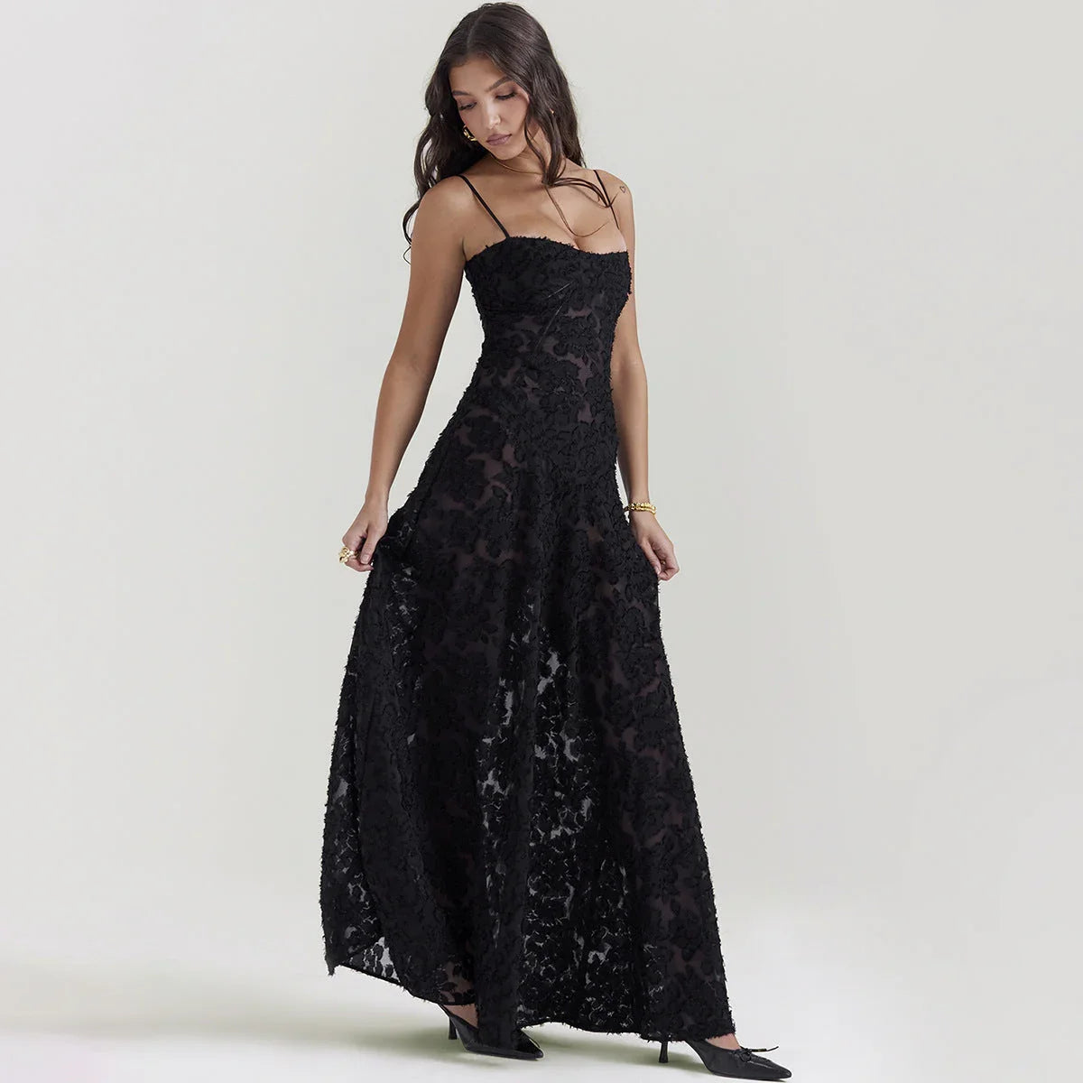 Fashion Suspender Lace Long Dress Summer Strapless Collar Elegant Evening Dresses For Women - VAleG