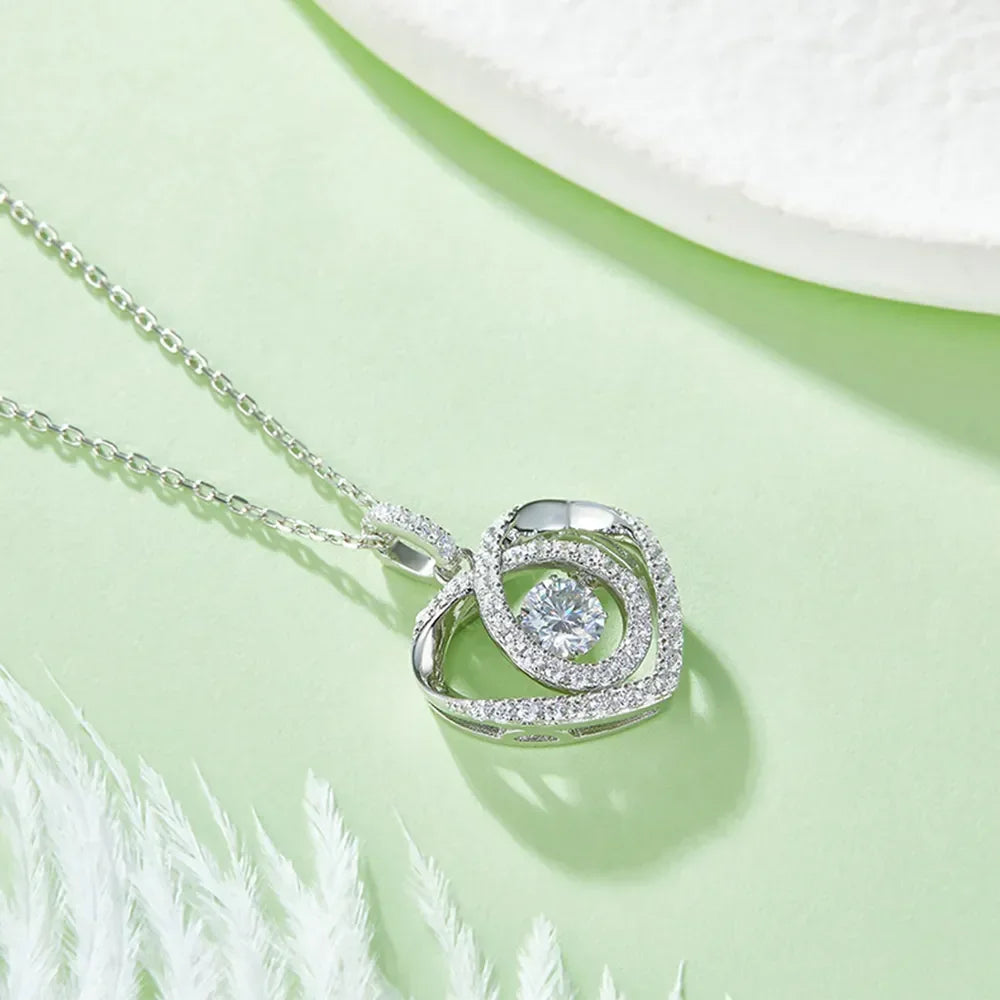 Moissanite 925 Sterling Silver Heart Shape Necklace - VAleG