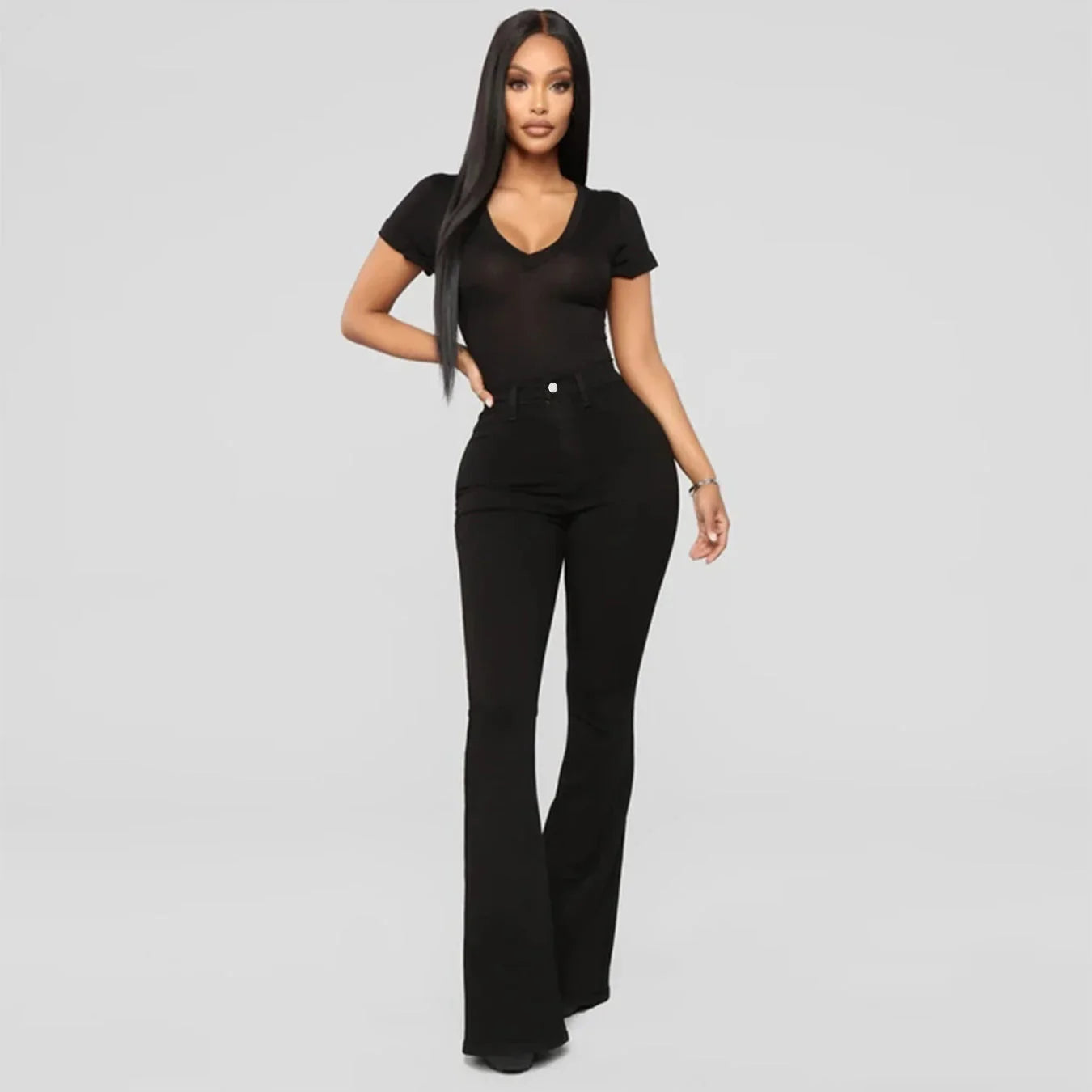 Women's Classic High Waist Slim Denim Horseshoe Pants - VAleG