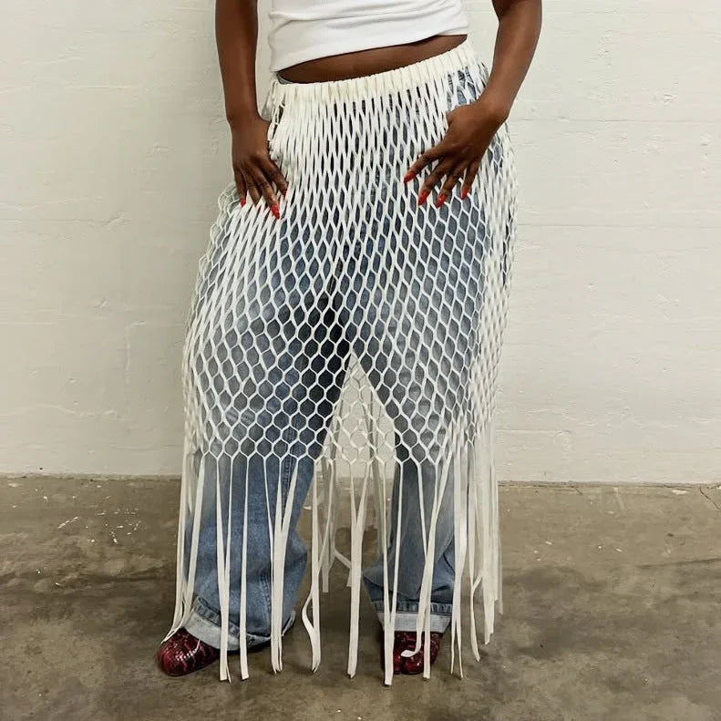 Women's Fishnet Beach Skirt Tassel Skirt - VAleG