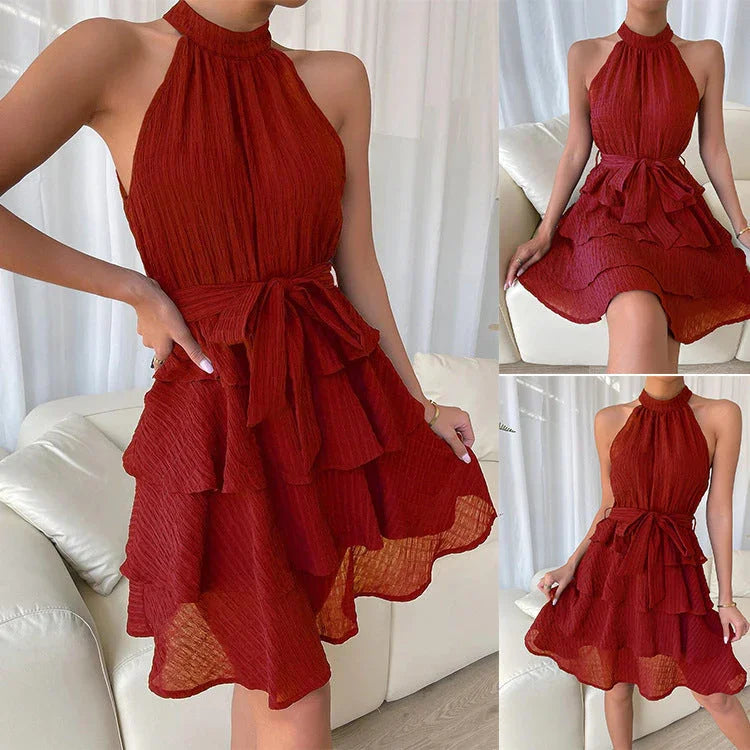 Women's Halterneck Dresses Sleeveless Ruffle Dress - VAleG