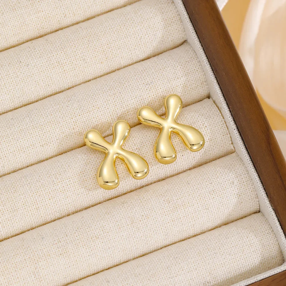 18K Gold-Plated Bubble Letter Stud Earrings - VAleG