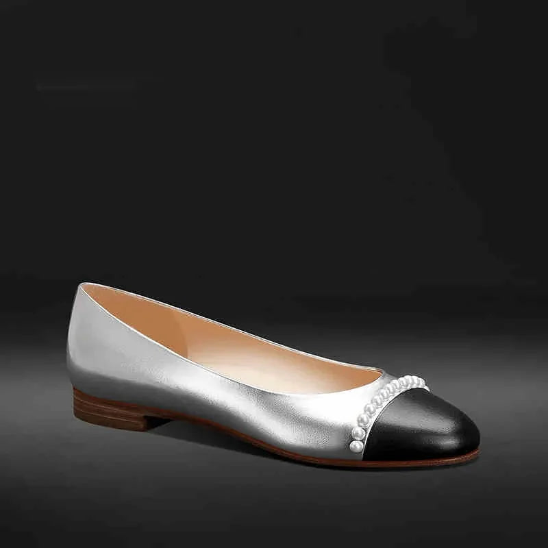 New Low-cut Gold Round Toe Pearl Women's Shoes - VAleG