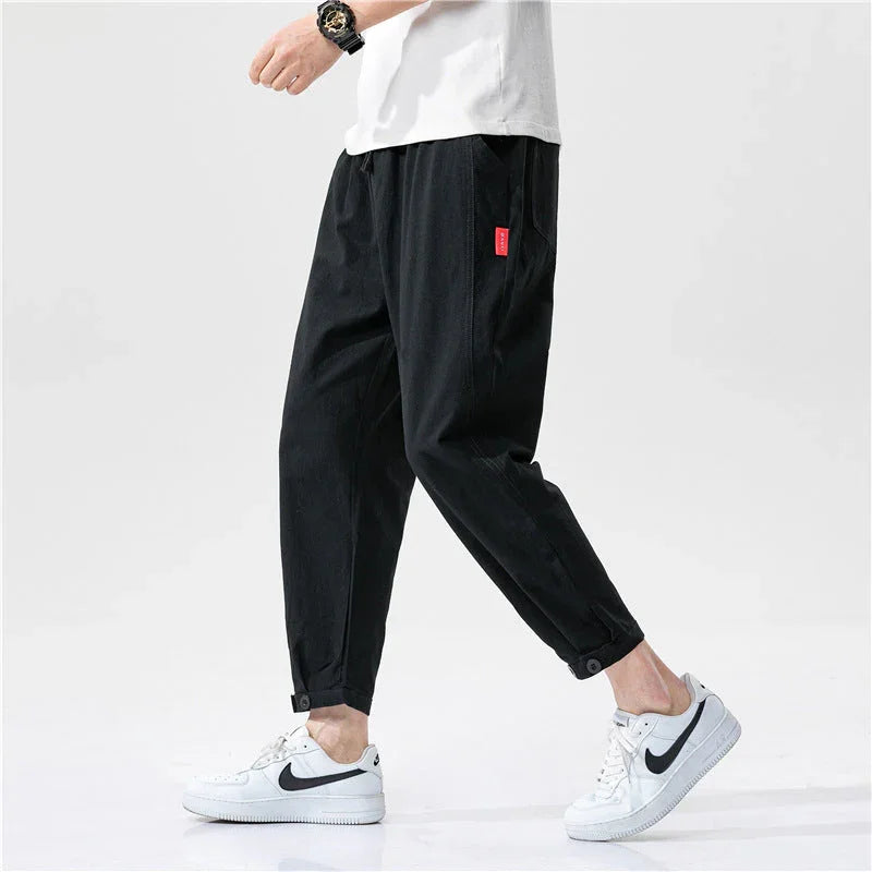 Men's Straight Casual Loose Cotton And Linen Cropped Pants - VAleG