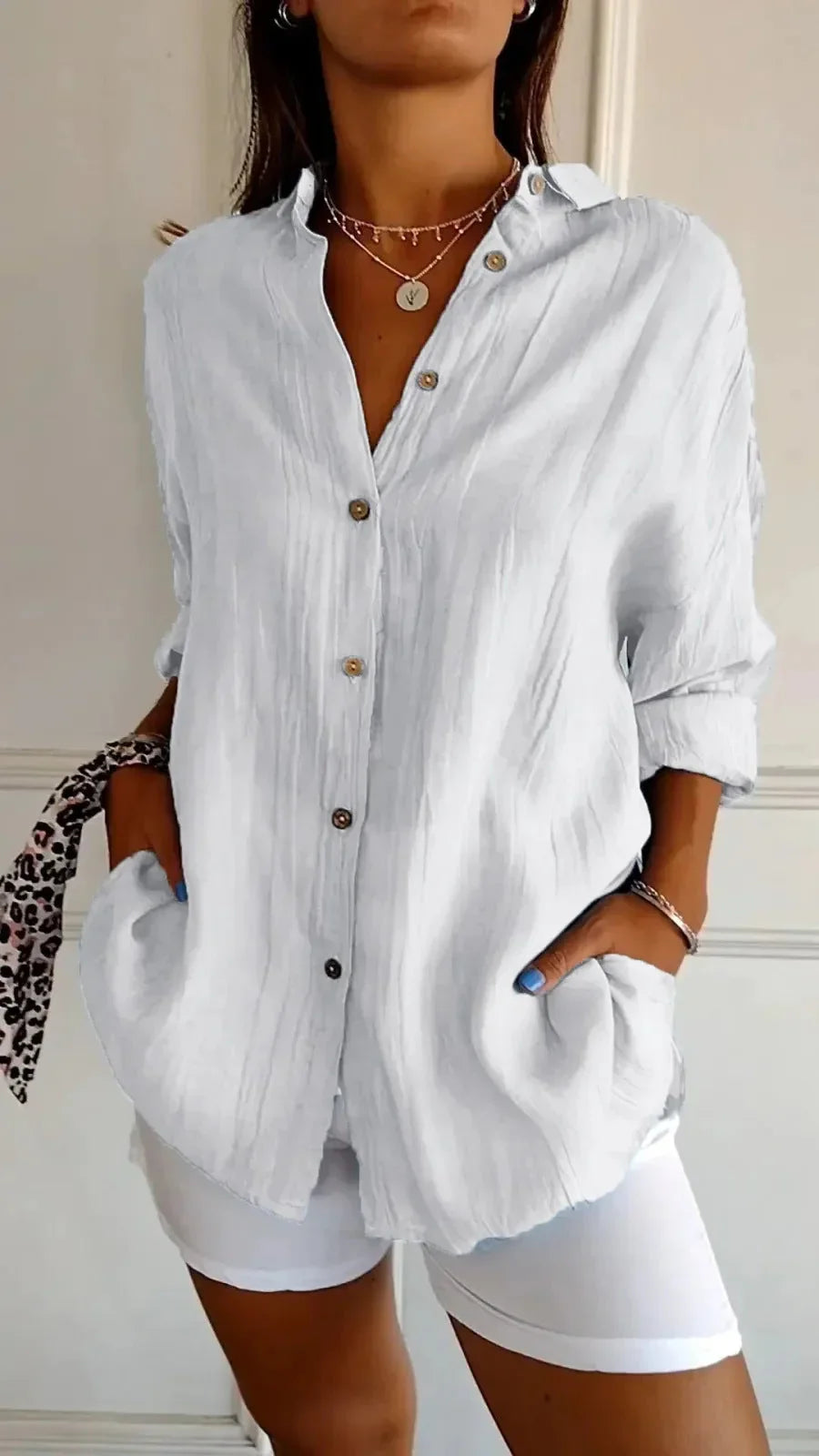 Lapel Long Sleeve Shirt Women's Single-breasted Pleated Shirt - VAleG