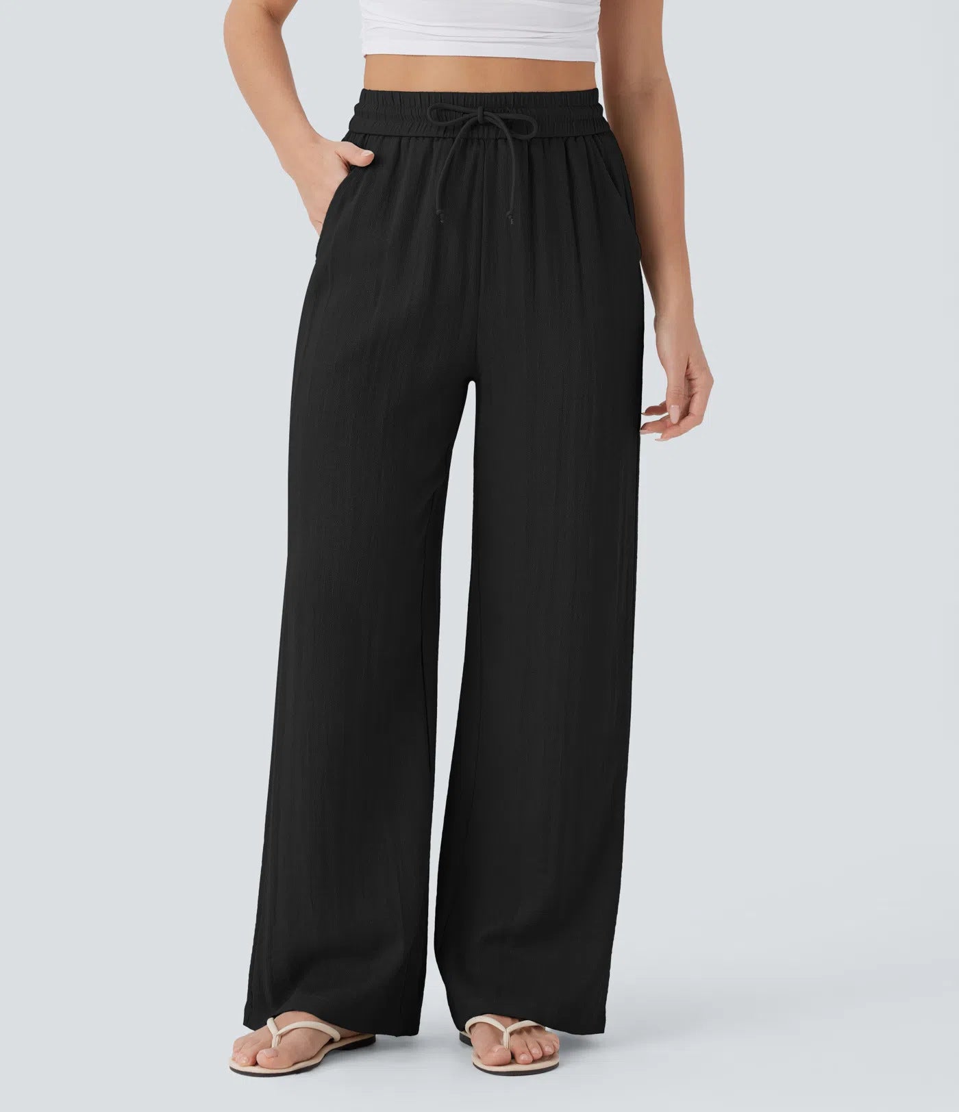 Pantaloni larghi casual a gamba larga in tinta unita