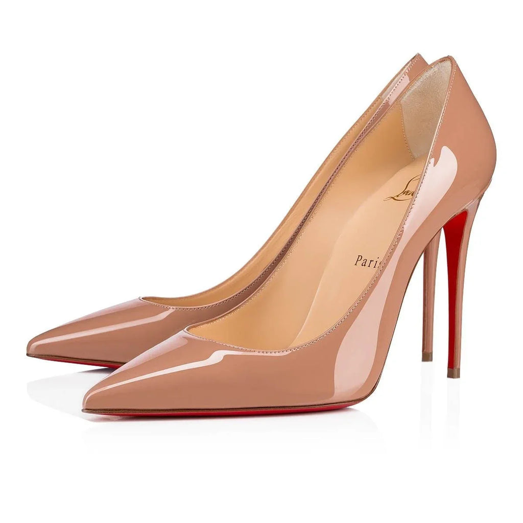 Black Patent Leather Red Bottom Thin Heel Shoes - VAleG