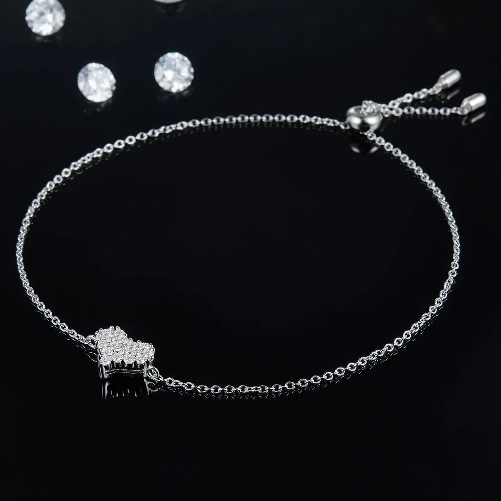 Moissanite 925 Sterling Silver Heart Bracelet - VAleG