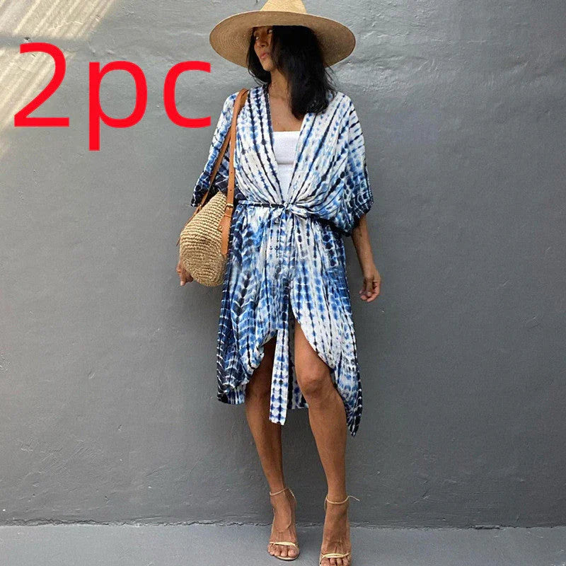 Polyester Ladies Sun Protection Resort Beach Dress Cover Up - VAleG