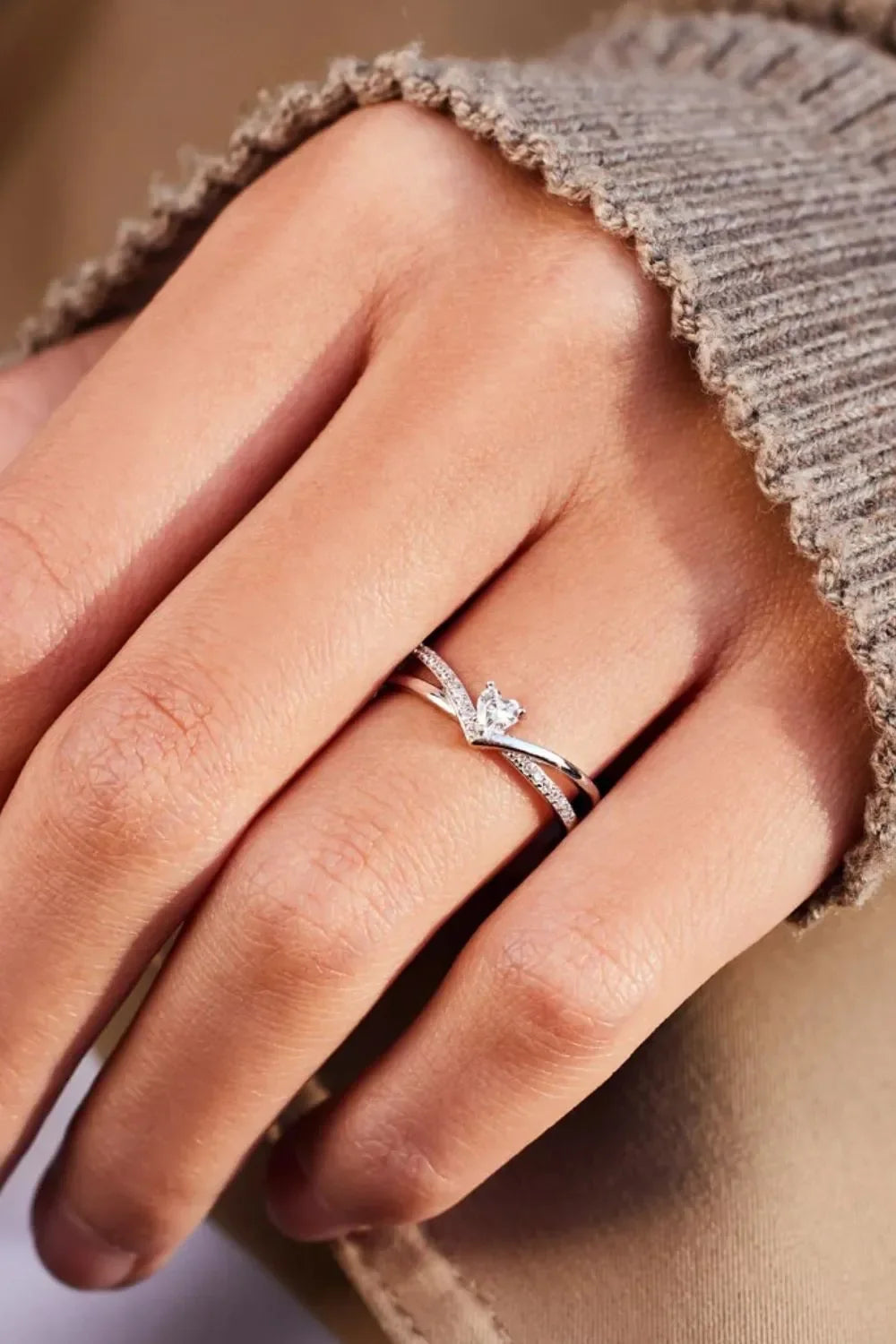 925 Sterling silver Inlaid Zircon Heart Open Ring - VAleG