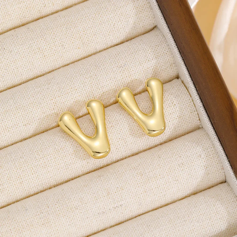 18K Gold-Plated Bubble Letter Stud Earrings - VAleG